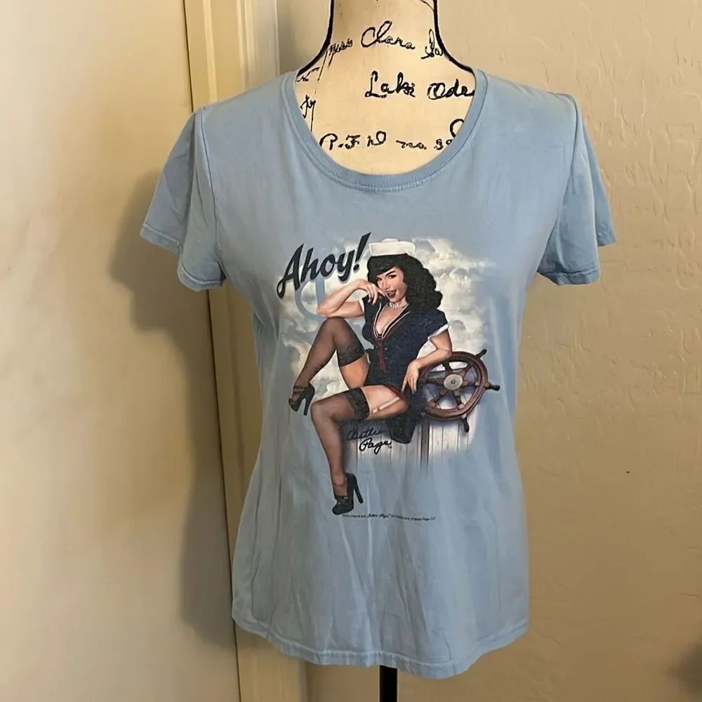 Bettie Page Ahoy Blue Sailor Girl Graphic Shirt